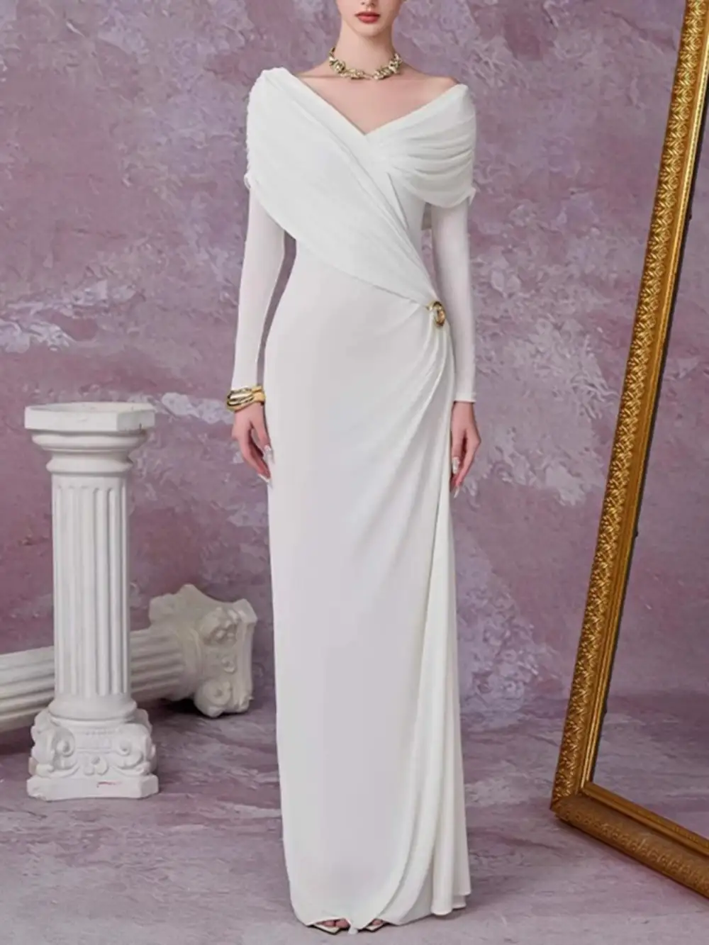 Comfort Fit Ruched Long Sleeve Maxi Dress