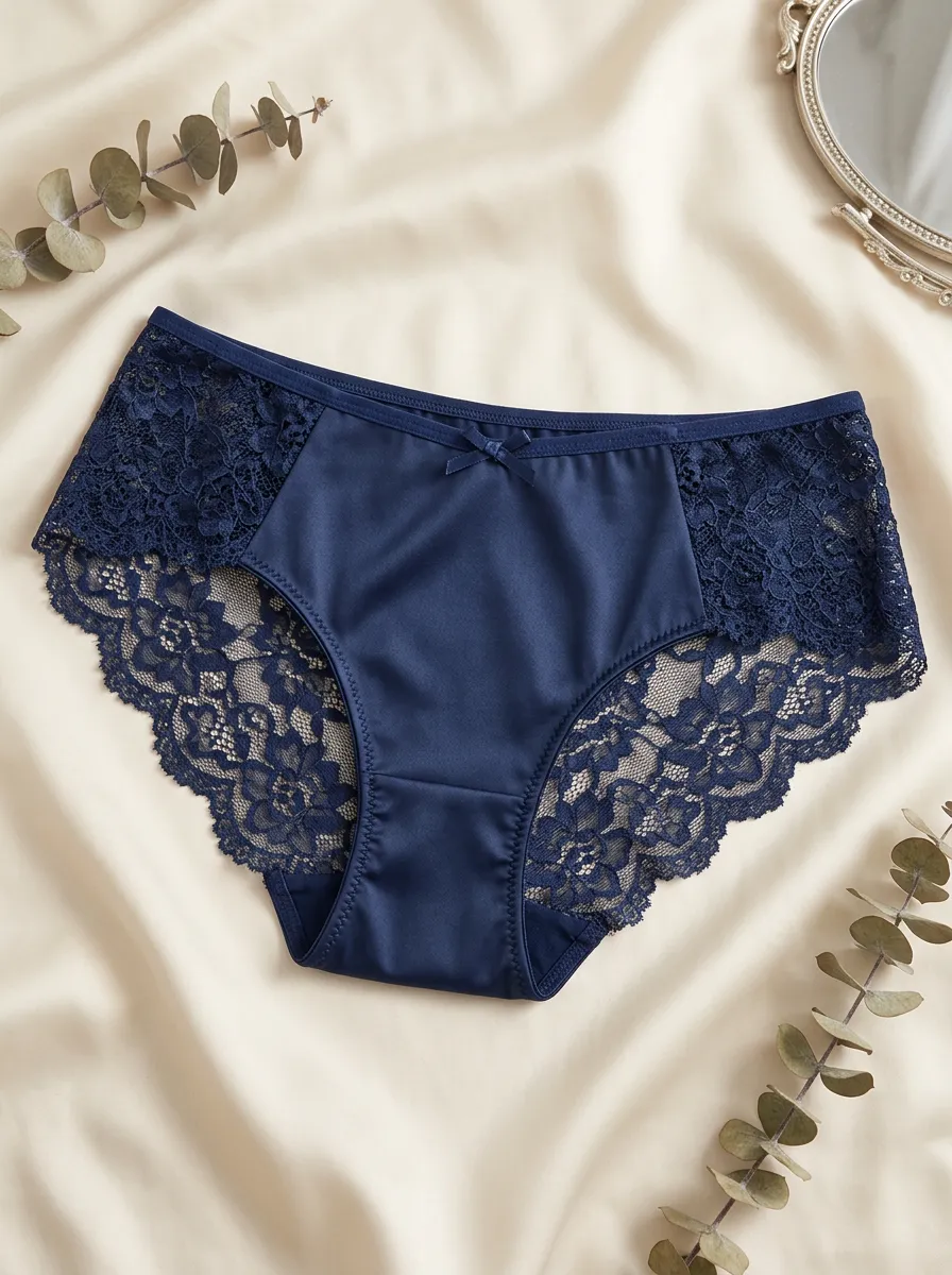 Women's Relaxed Floral Lace Trimmed Satin Panties
