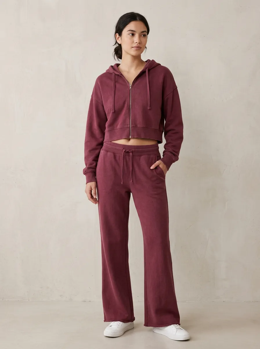 Women's Street Inspired Sport Inspired Cropped Hooded Jacket and Flare Pants Active Set