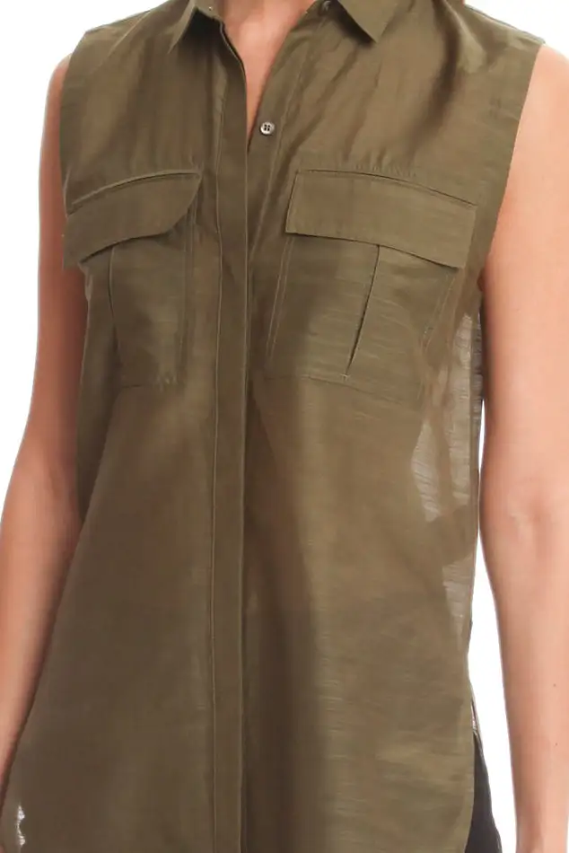 Cotton Silk Button-Down Tank Top
