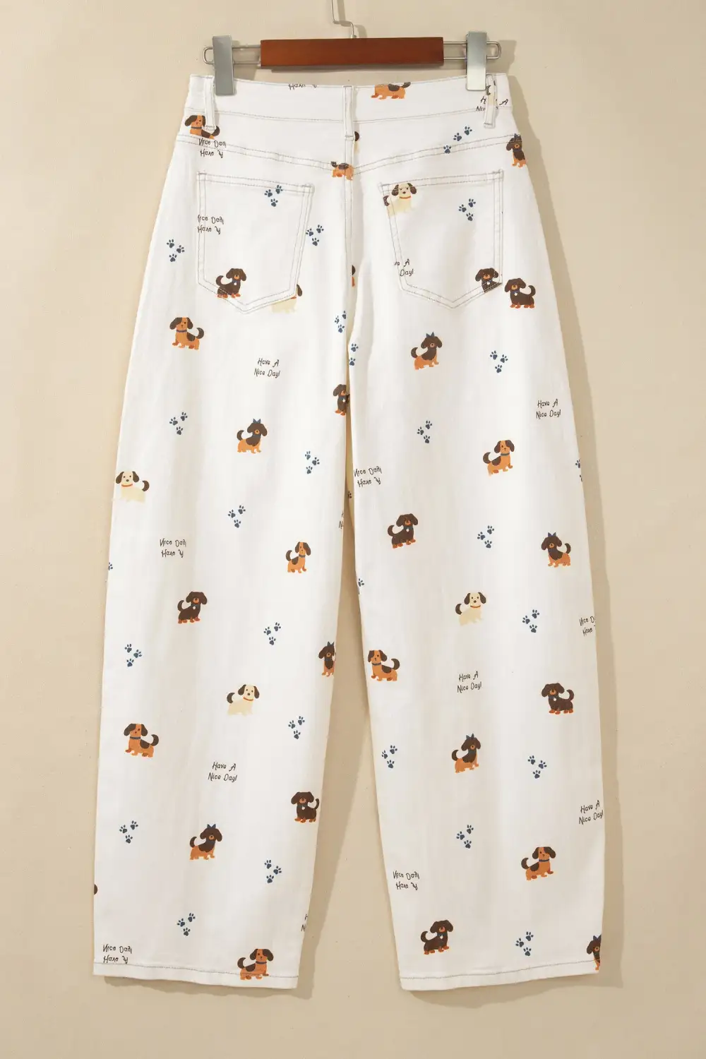 Women's Abstract Dog Print Wide Leg Full Length Jeans