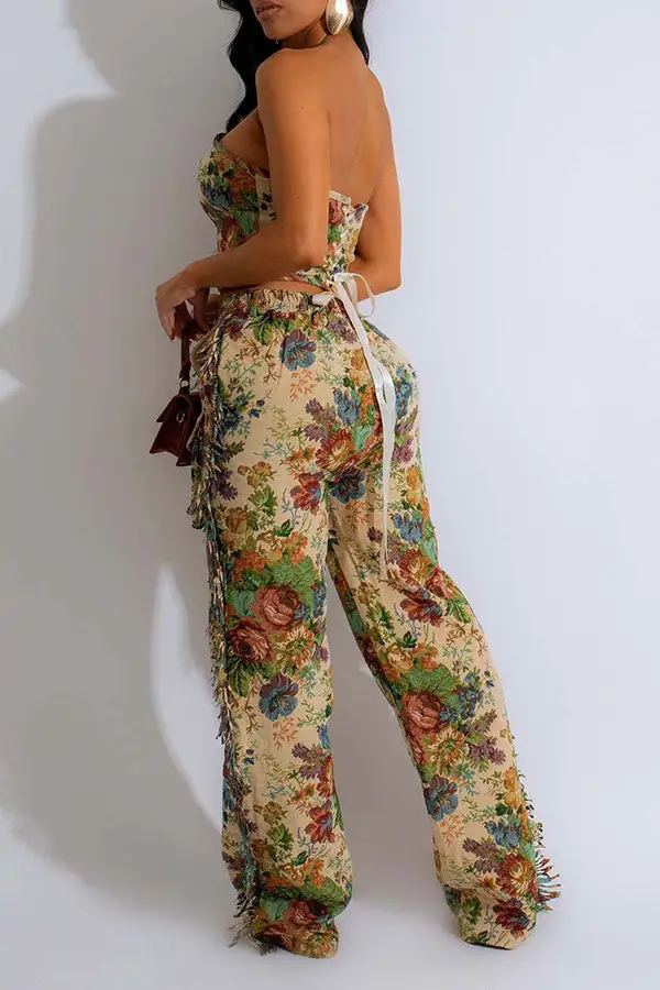 Floral Print Tassel Pocket Pant Set