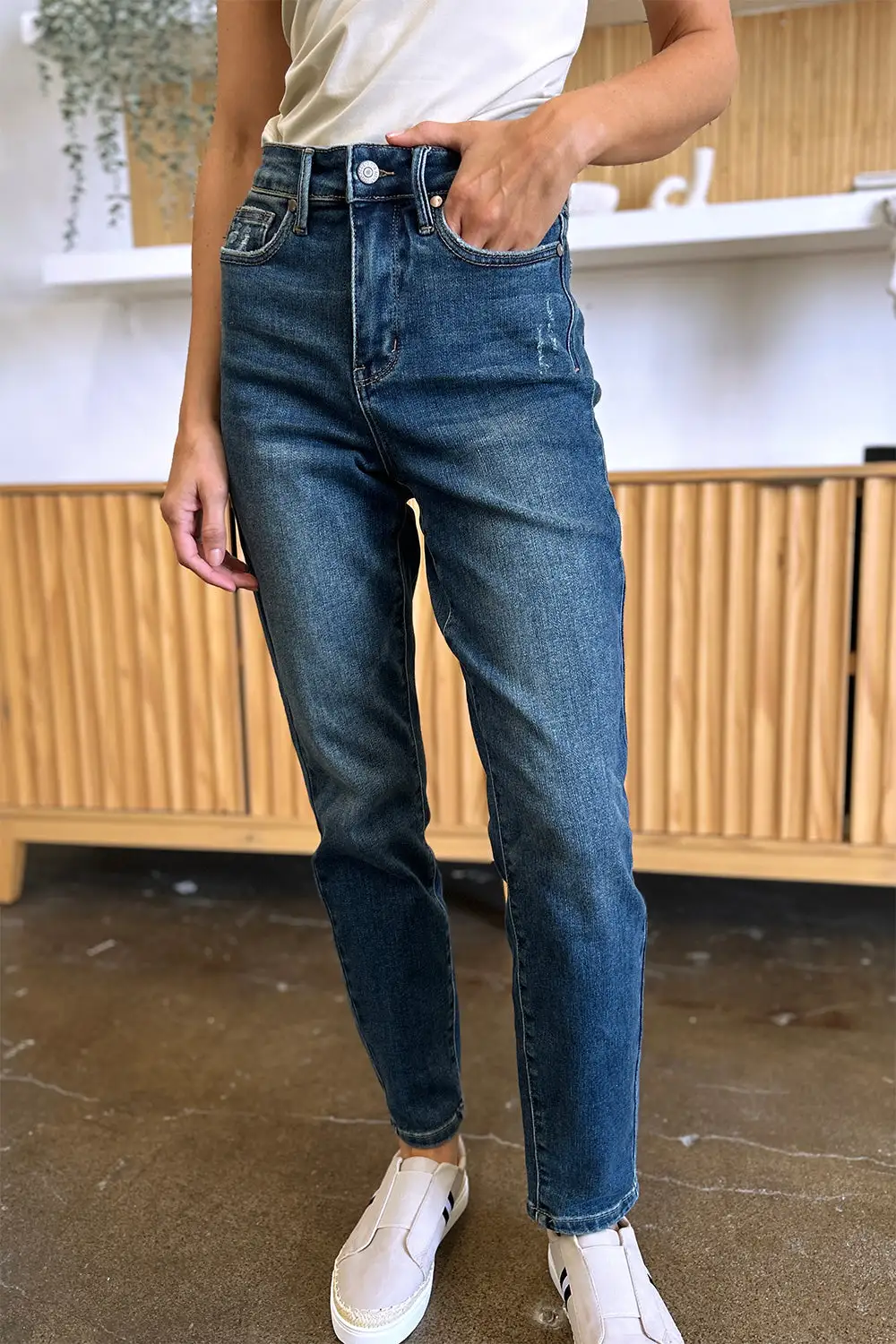 Textured High Waist Denim Jeans