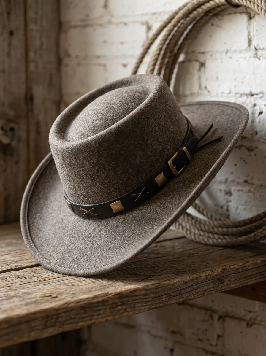 Unisex Felt Western Cowboy Hat with Leather Band