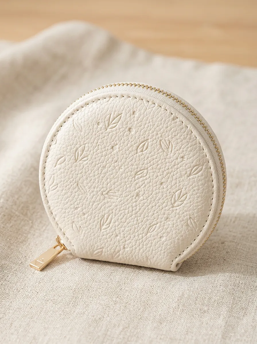 Leaf Embossed Compact Coin Purse