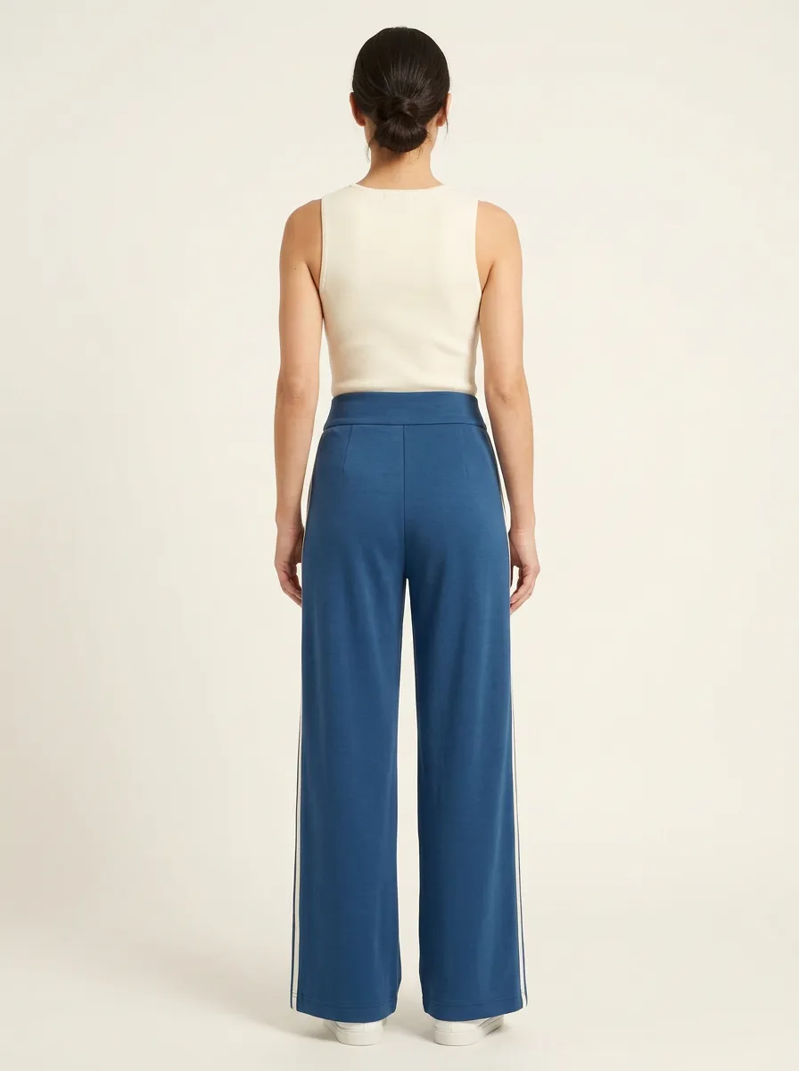 Women's High-Rise Contrast-Panel Pleated Wide-Leg Trousers