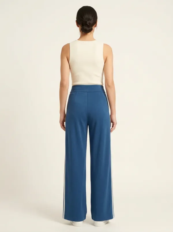 Women's High-Rise Contrast-Panel Pleated Wide-Leg Trousers