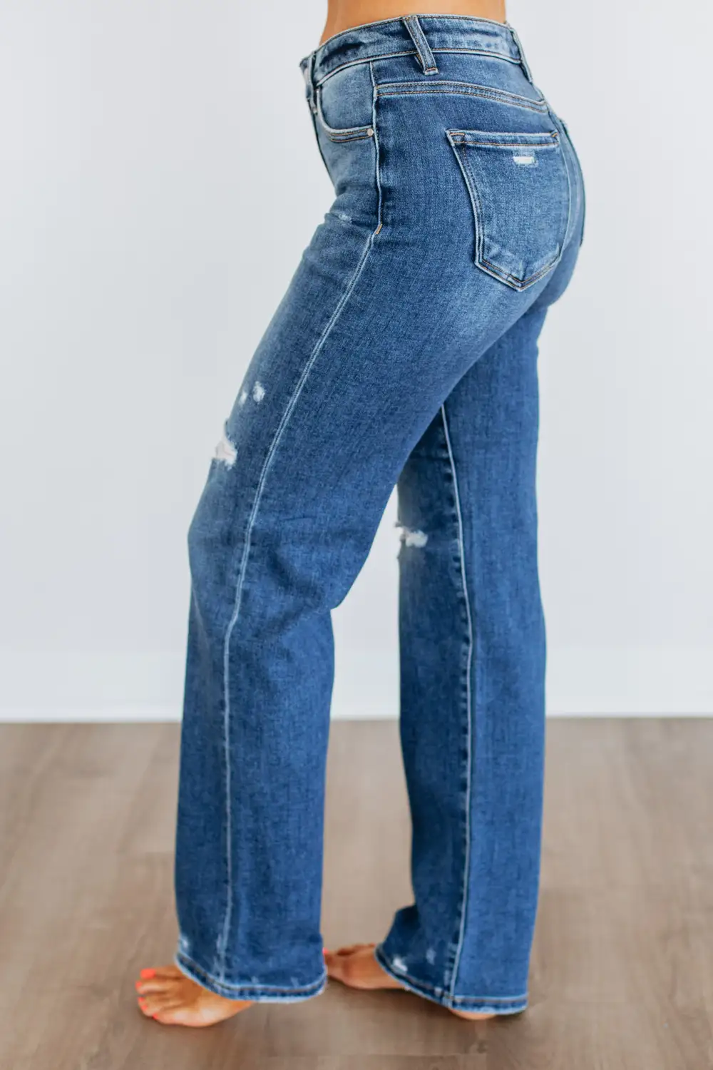 Women's High Rise Straight Leg Cotton Blend Jeans