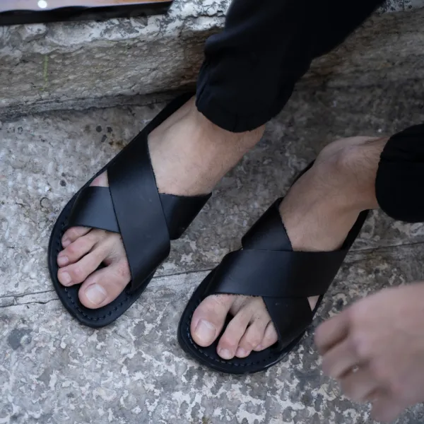 Refined Leather Slip On Sandals