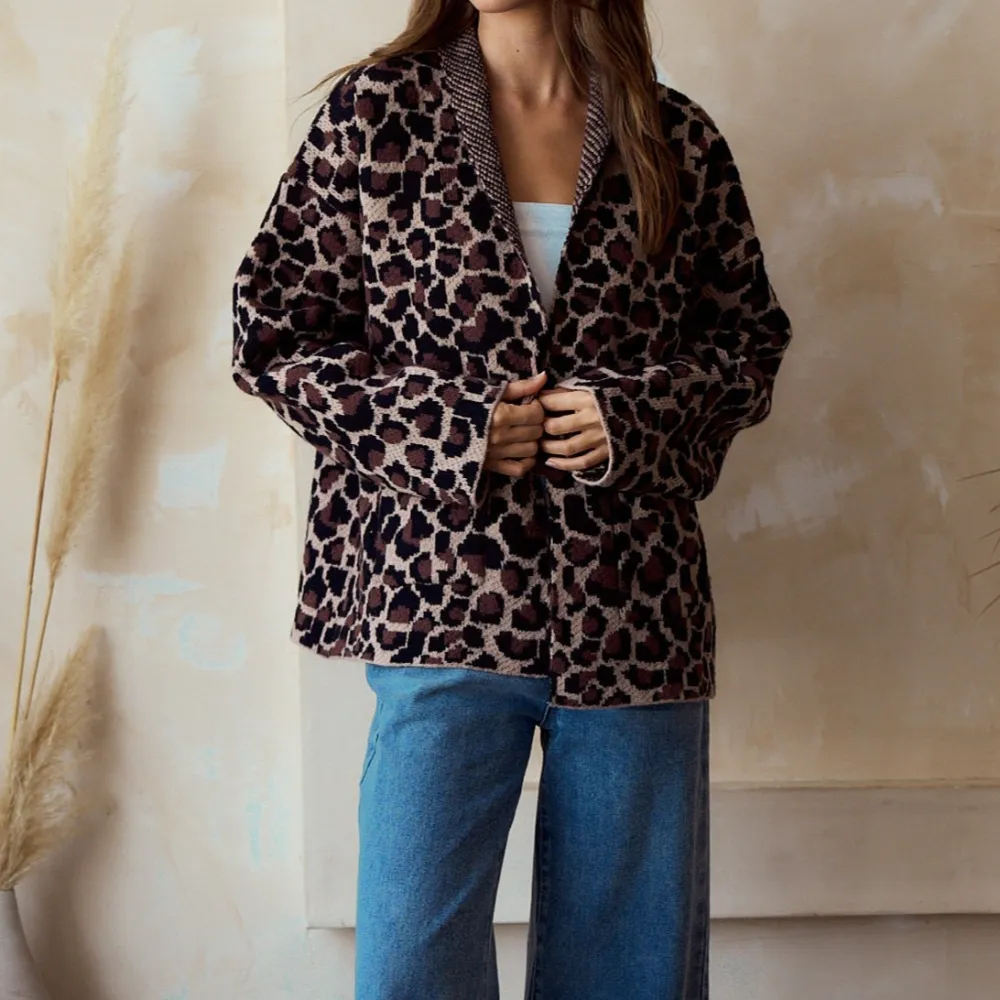 Open Front Leopard Print Cardigan
