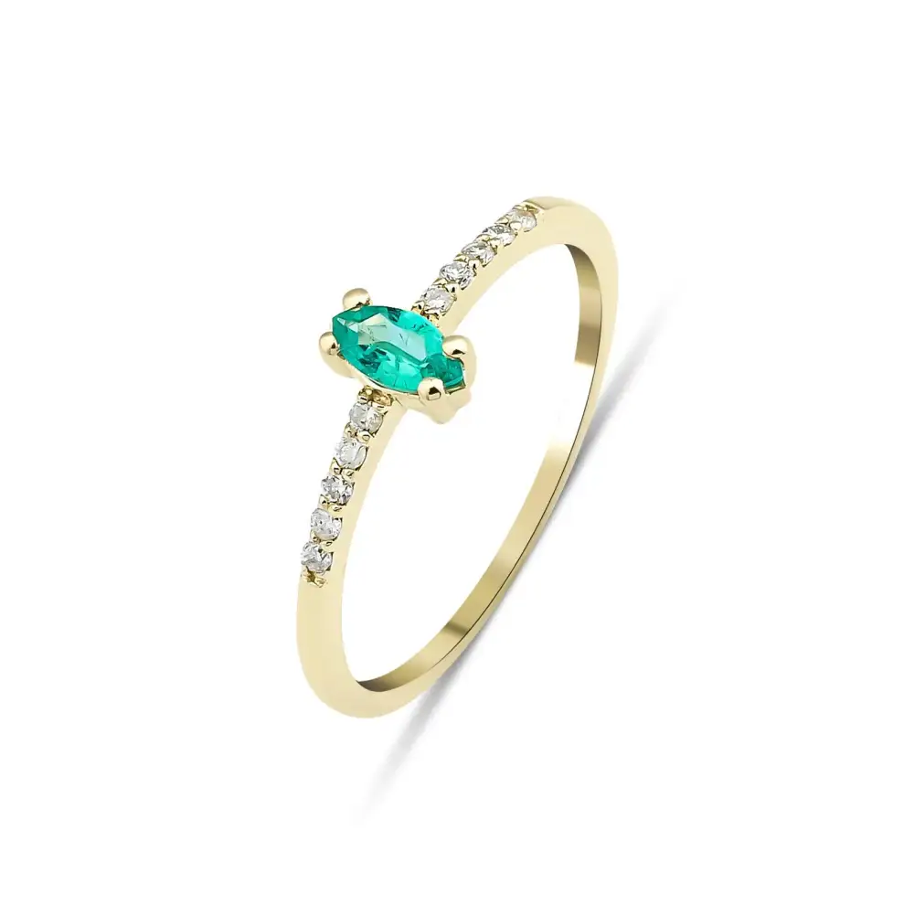 Gold Natural Marquise Emerald and Diamond Wedding Ring