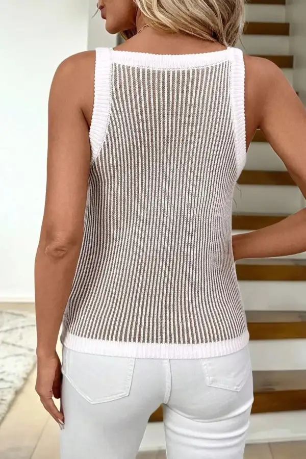 Ribbed-Knit Contrast-Trim Tank Top