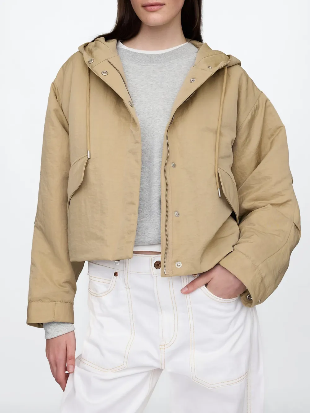 Solid Color Drawstring Hat Jacket