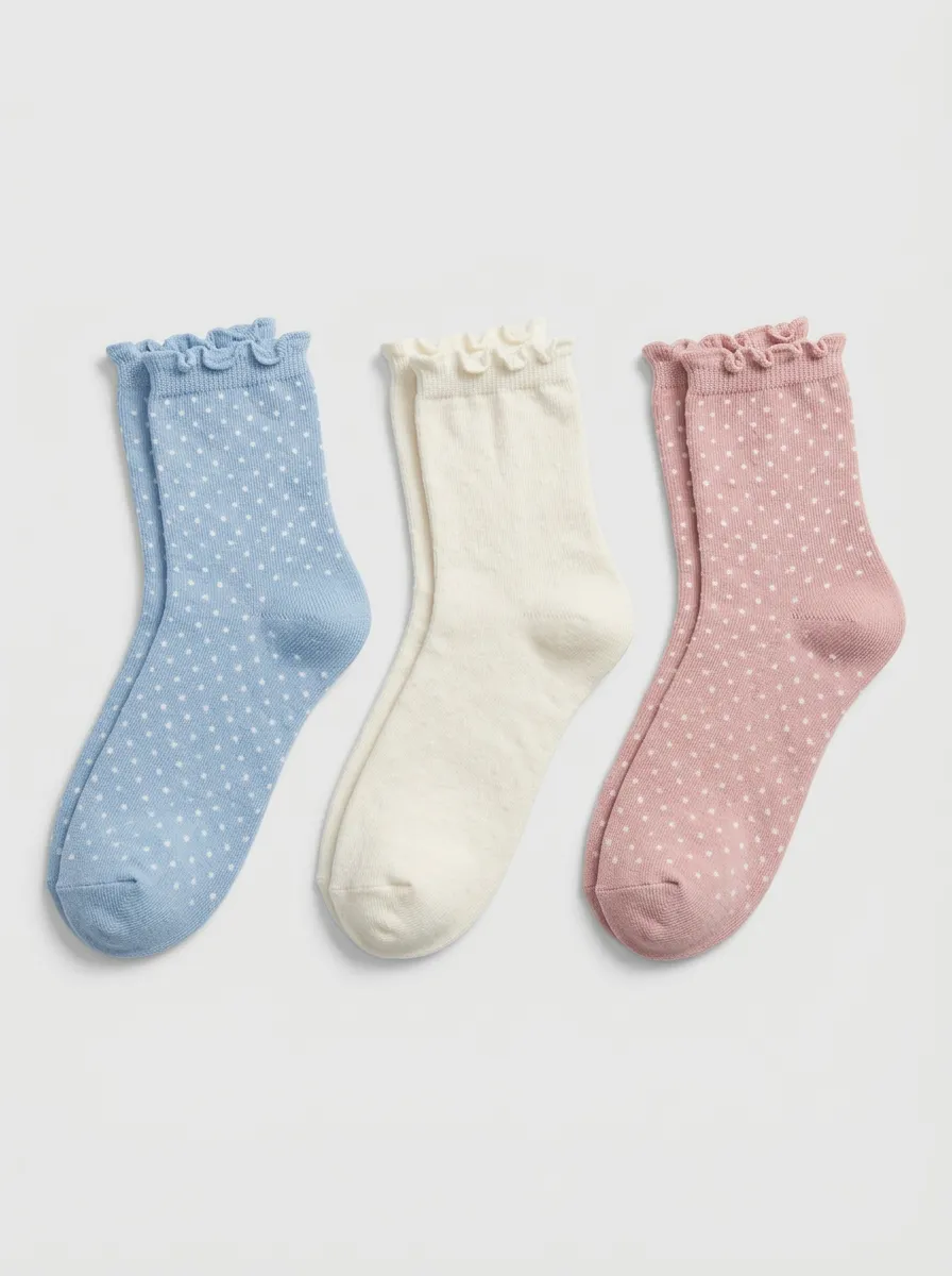Women's Assorted Polka Dot Ruffle-Trim Crew Socks 3-Pack