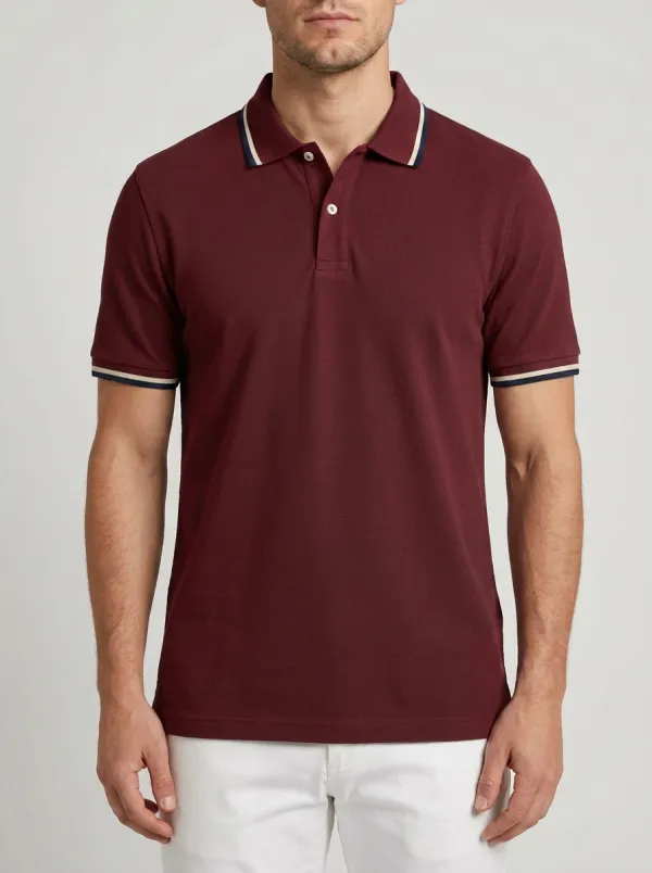 Men's Casual Minimalist Grey Tipped Collar Polo Shirt