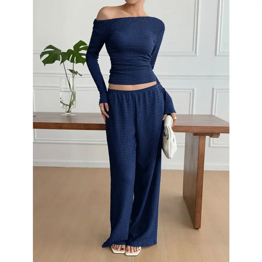 Relaxed One Shoulder Long Sleeve Top and Pants Set