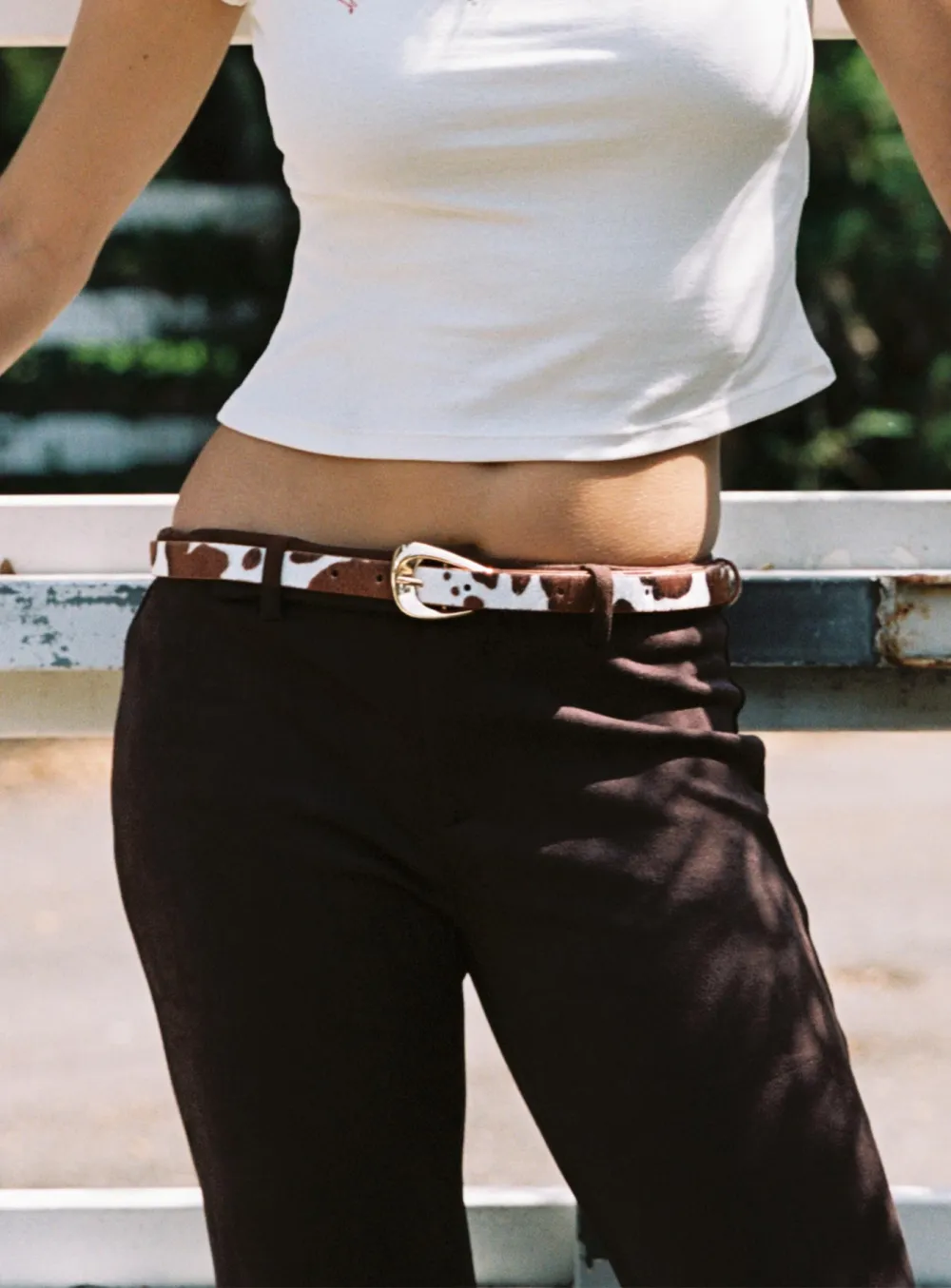 Cow Print Leather Gold Buckle Belt