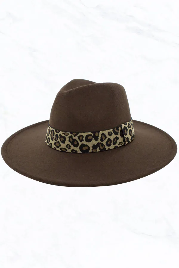 Big Brim Peach Heart Top Jazz Hat Wide Leopard Belt