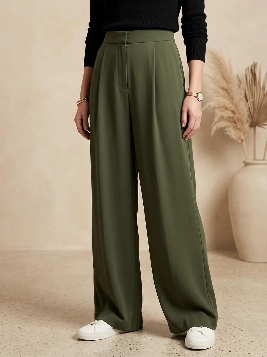 Modern High-Waist Pleated Women's Wide-Leg Trousers