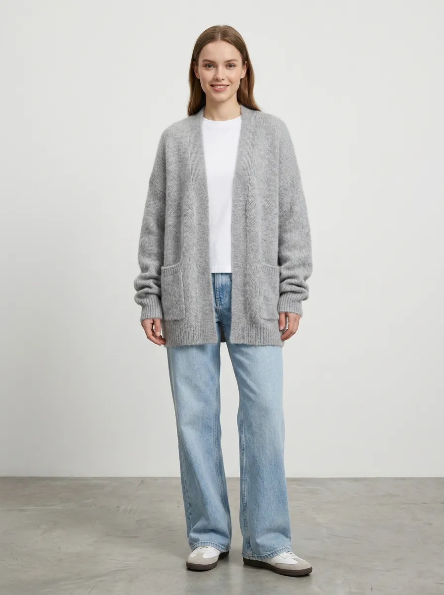 Women's Casual Grey Oversized Knit Cardigan