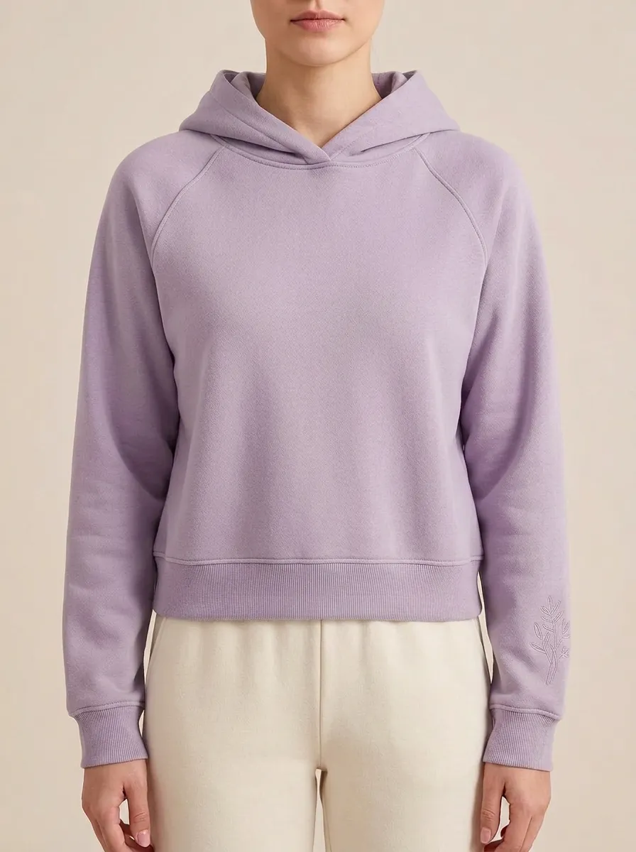 Women's Minimalist Sage Green Leaf Embroidered Hoodie