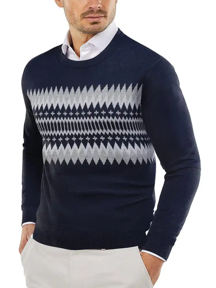 Trendy Crew Neck Pullover Knitted Sweater Jeans