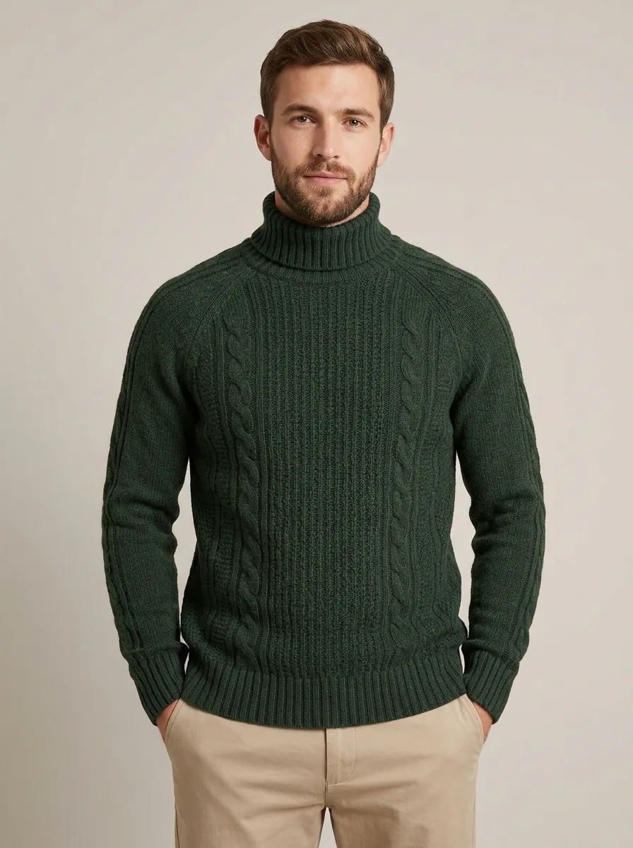 Men's Easygoing Cable Knit Turtleneck Sweater