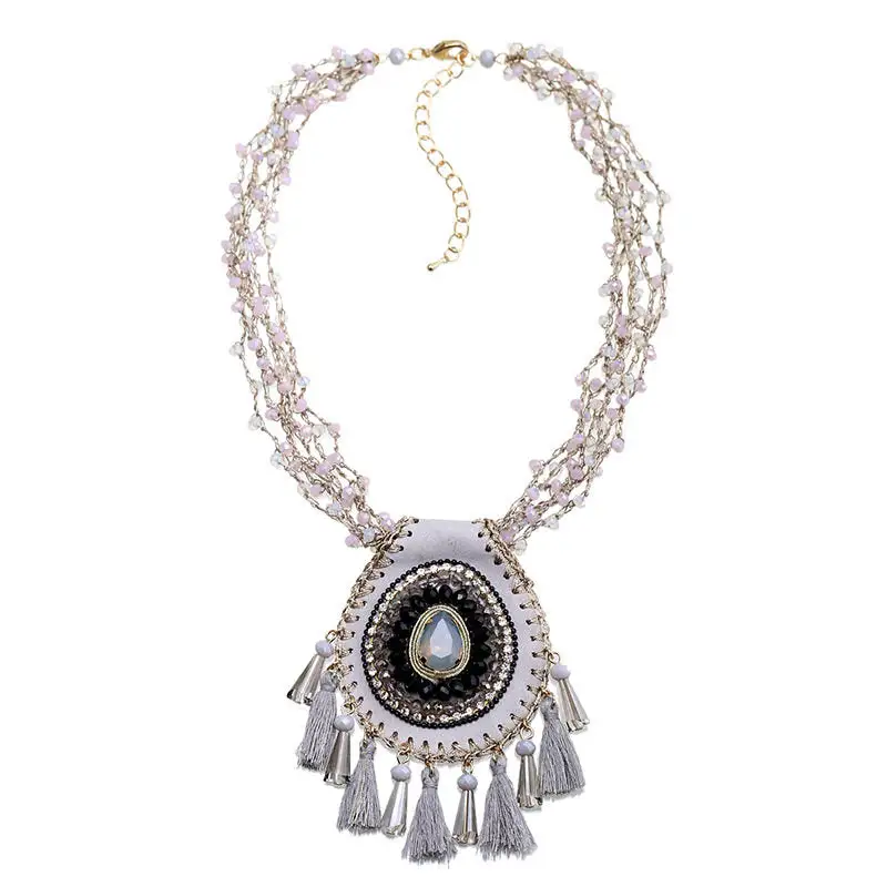 Handwoven Crystal Fringe Necklace Pendant