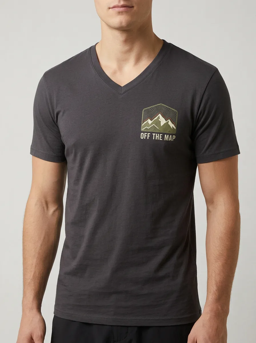 Men's Outdoor Adventure Off The Map Mountain Printed V-Neck T-Shirt