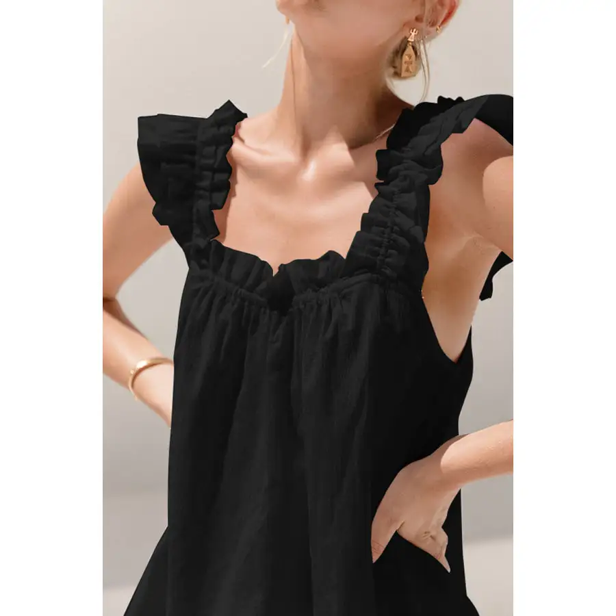 Ruffled Square Neck Top and Shorts Set