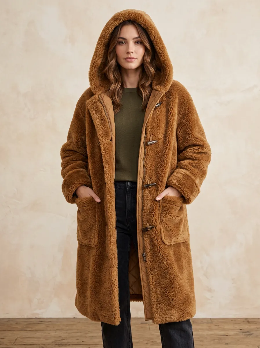 Women's Faux Shearling Shearling Style Faux Fur Hooded Coat