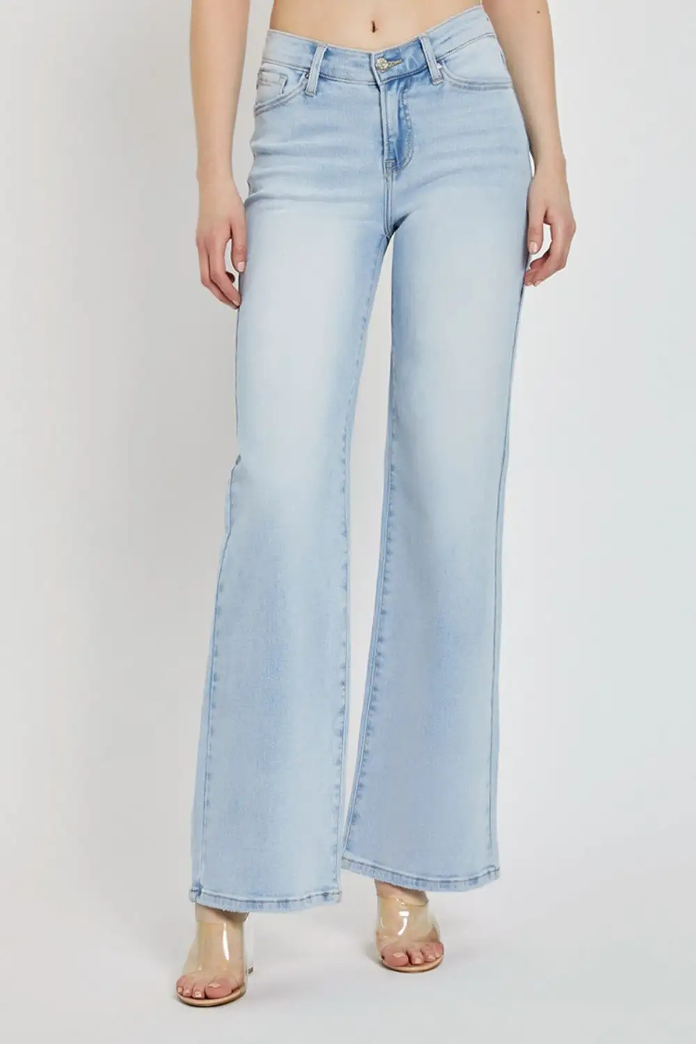 Wide Leg Dipped Front Waist Denim Jeans
