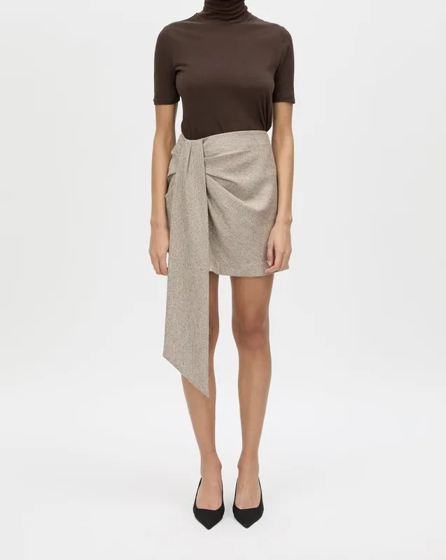 Tan Herringbone Mini Herringbone Skirt