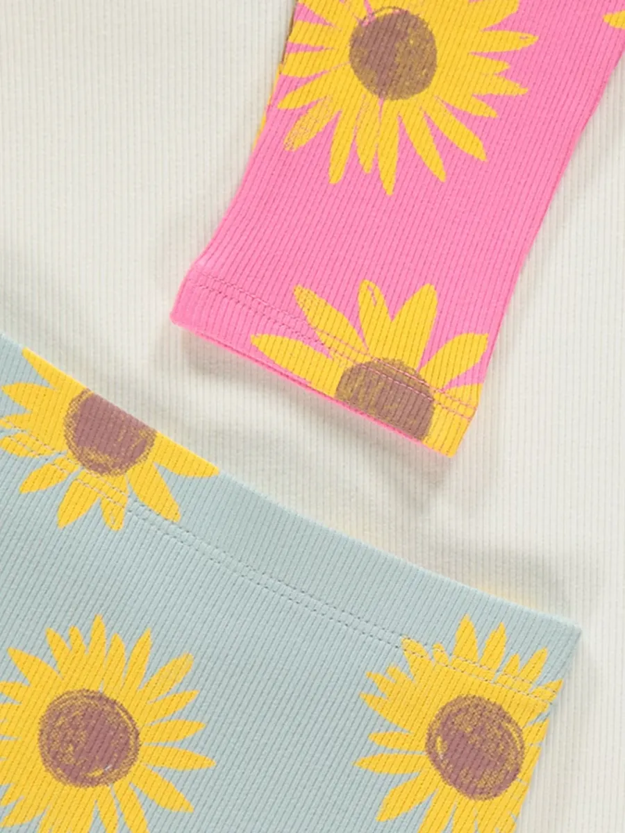 Bright Sunflower Ribbed Leggings 3 Pack