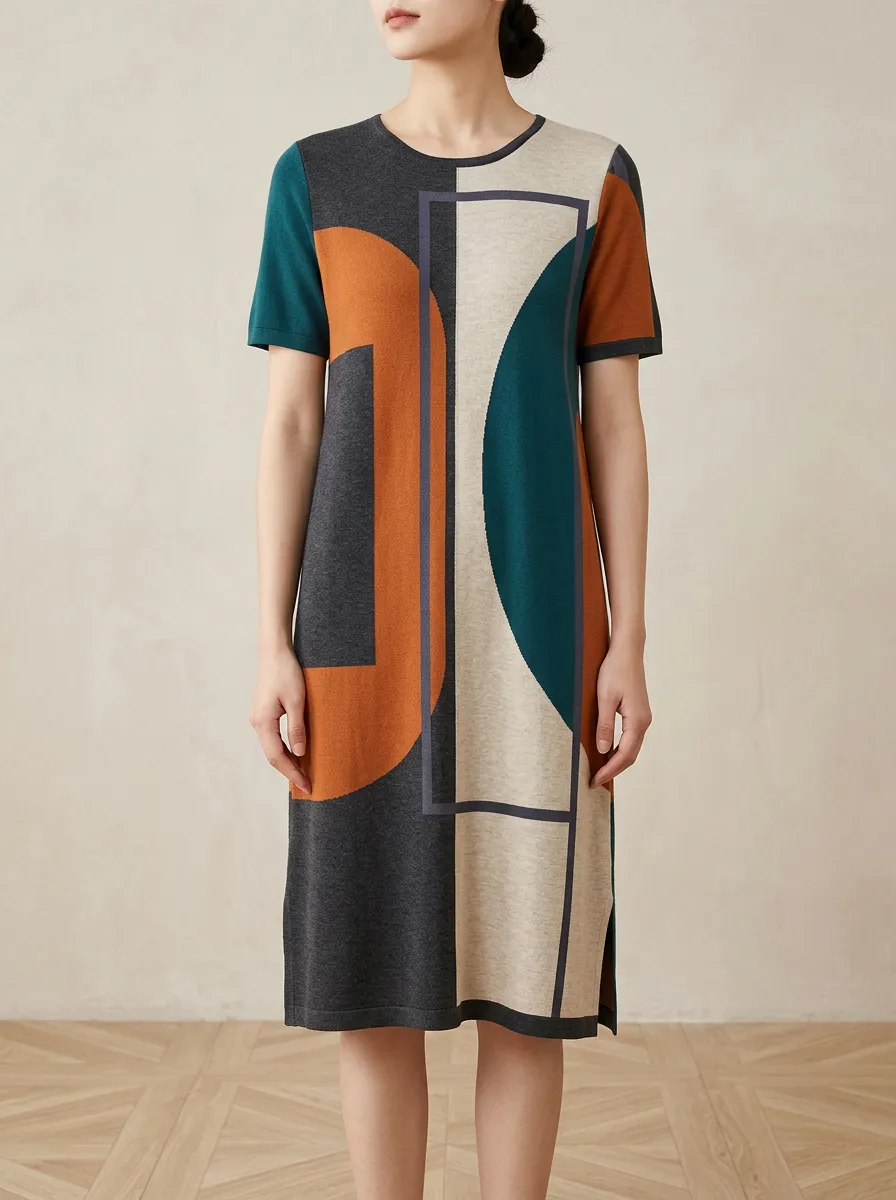 Women's Geometric Print Knit Shift Dress