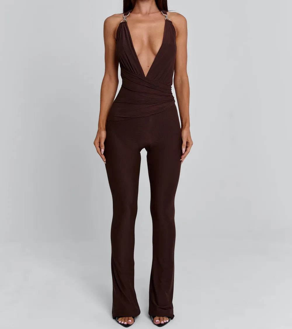 Chocolate Plunge Halter Jumpsuit