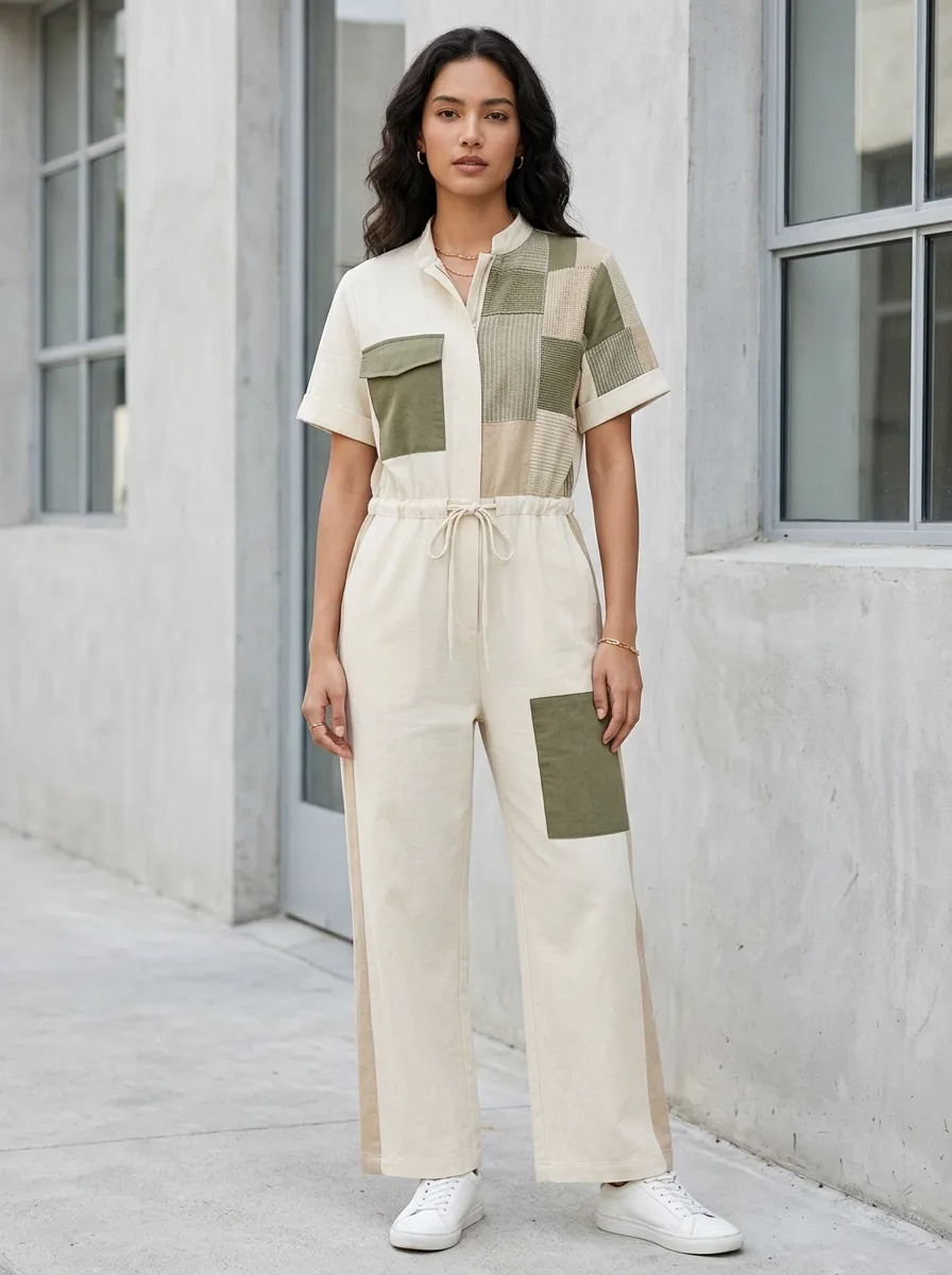 Women's Casual Olive Green Patchwork Colorblock Graphic Jumpsuit