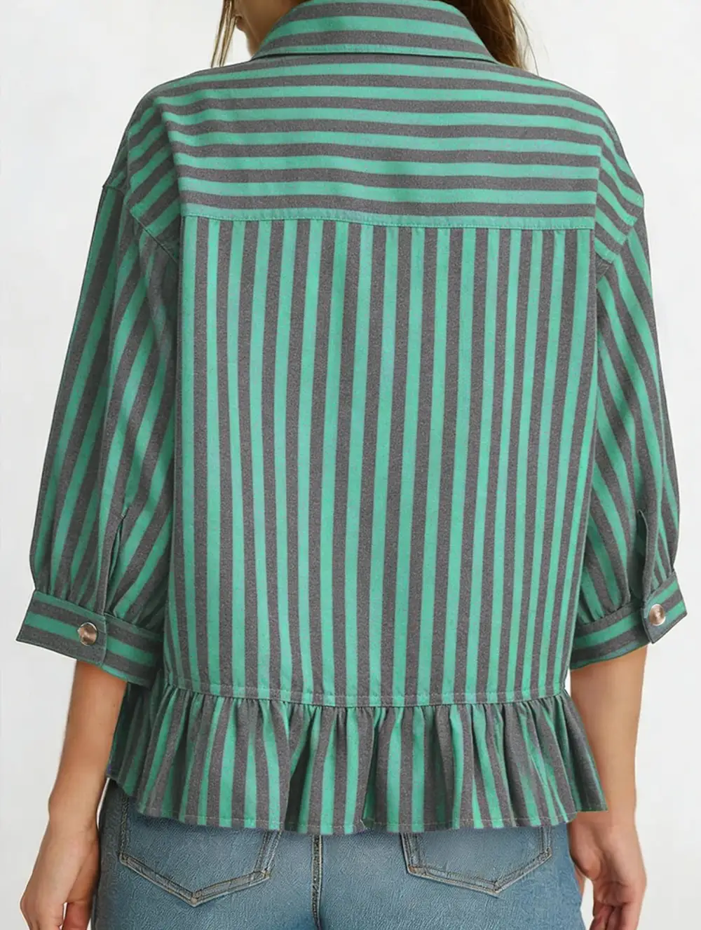 Stripe Button Three Quarter Sleeve Shirt