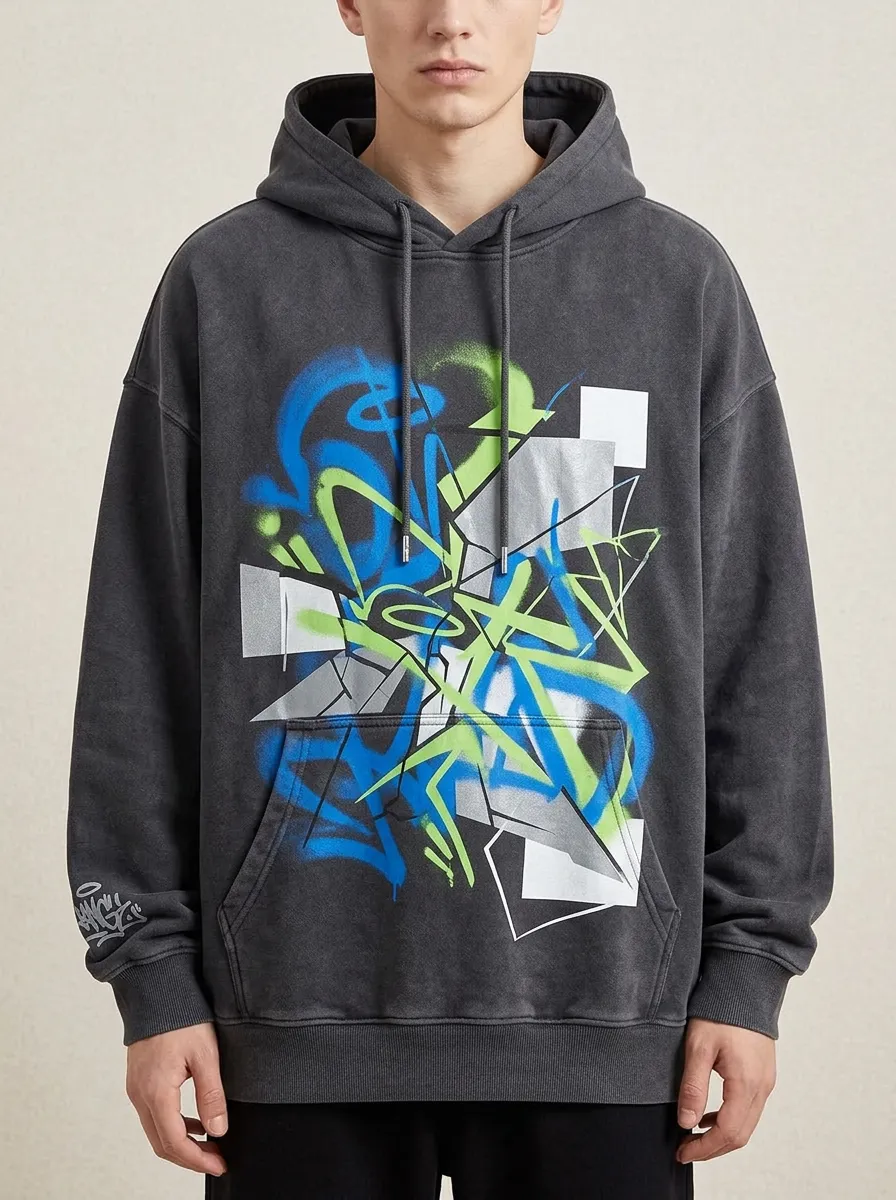 Unisex Streetwear Graffiti Abstract Blue Green Hoodie