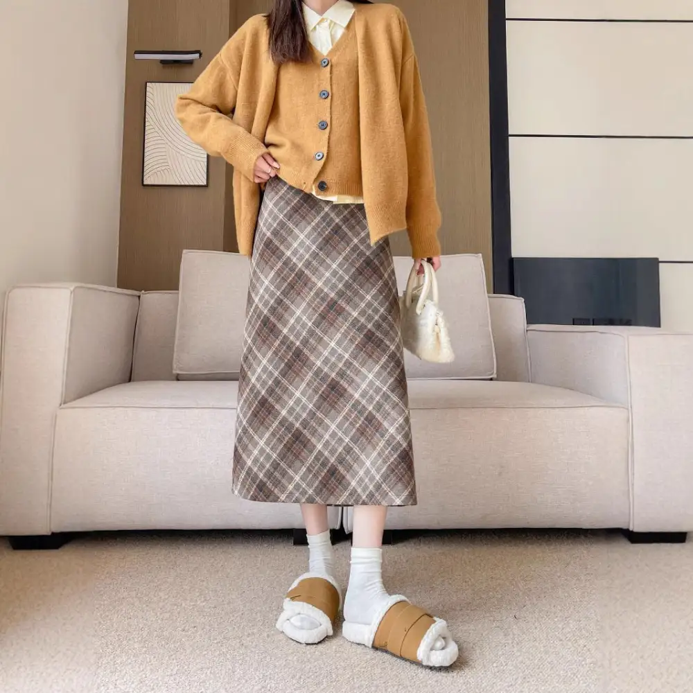 Heritage Plaid Tweed High Waist Pencil Skirt