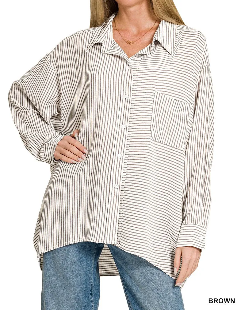 Casual Woven Stripe Button Down Shirt