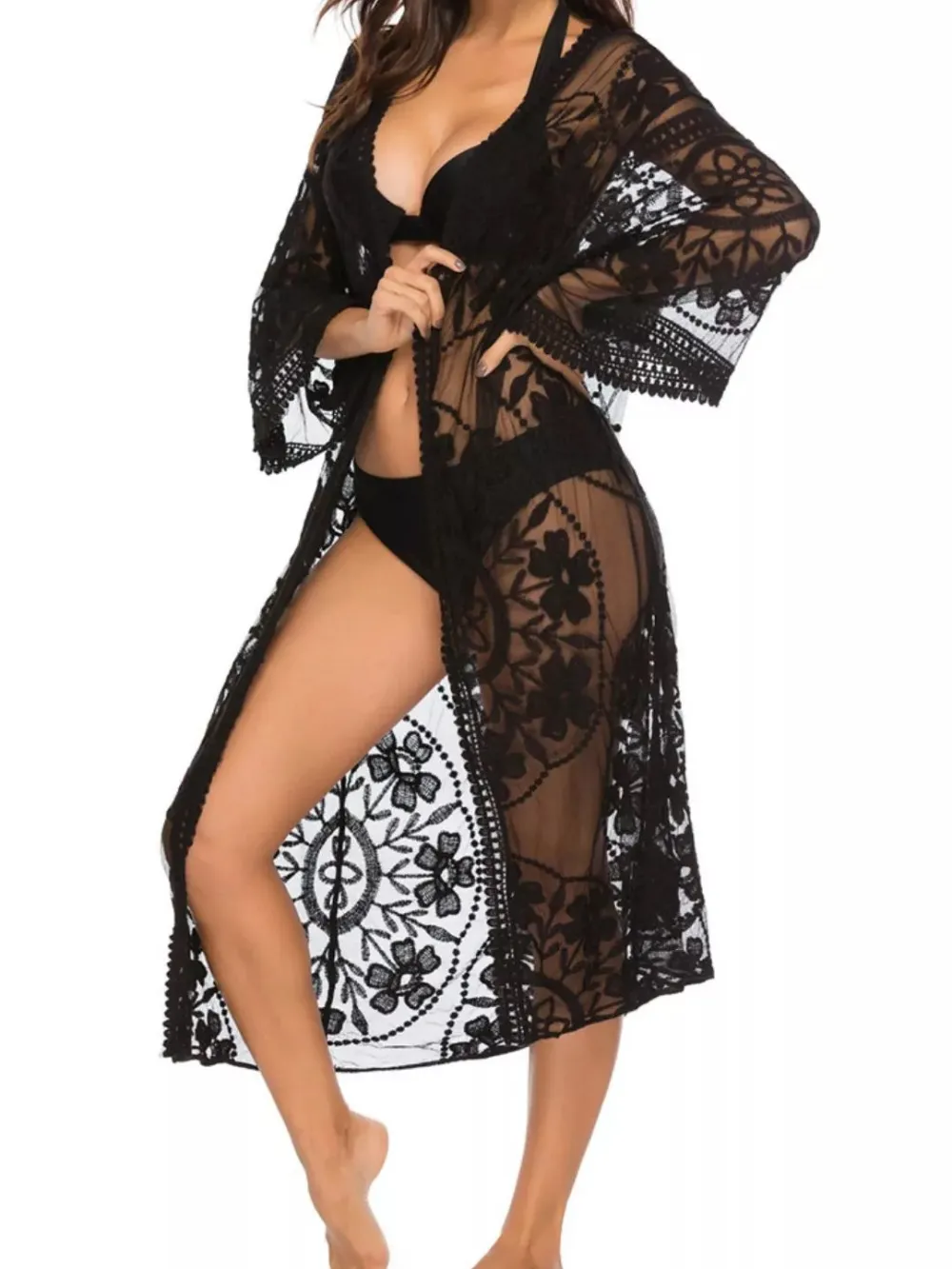 Floral Lace Sheer Kimono Cover-up