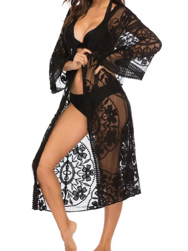 Floral Lace Sheer Kimono Cover-up