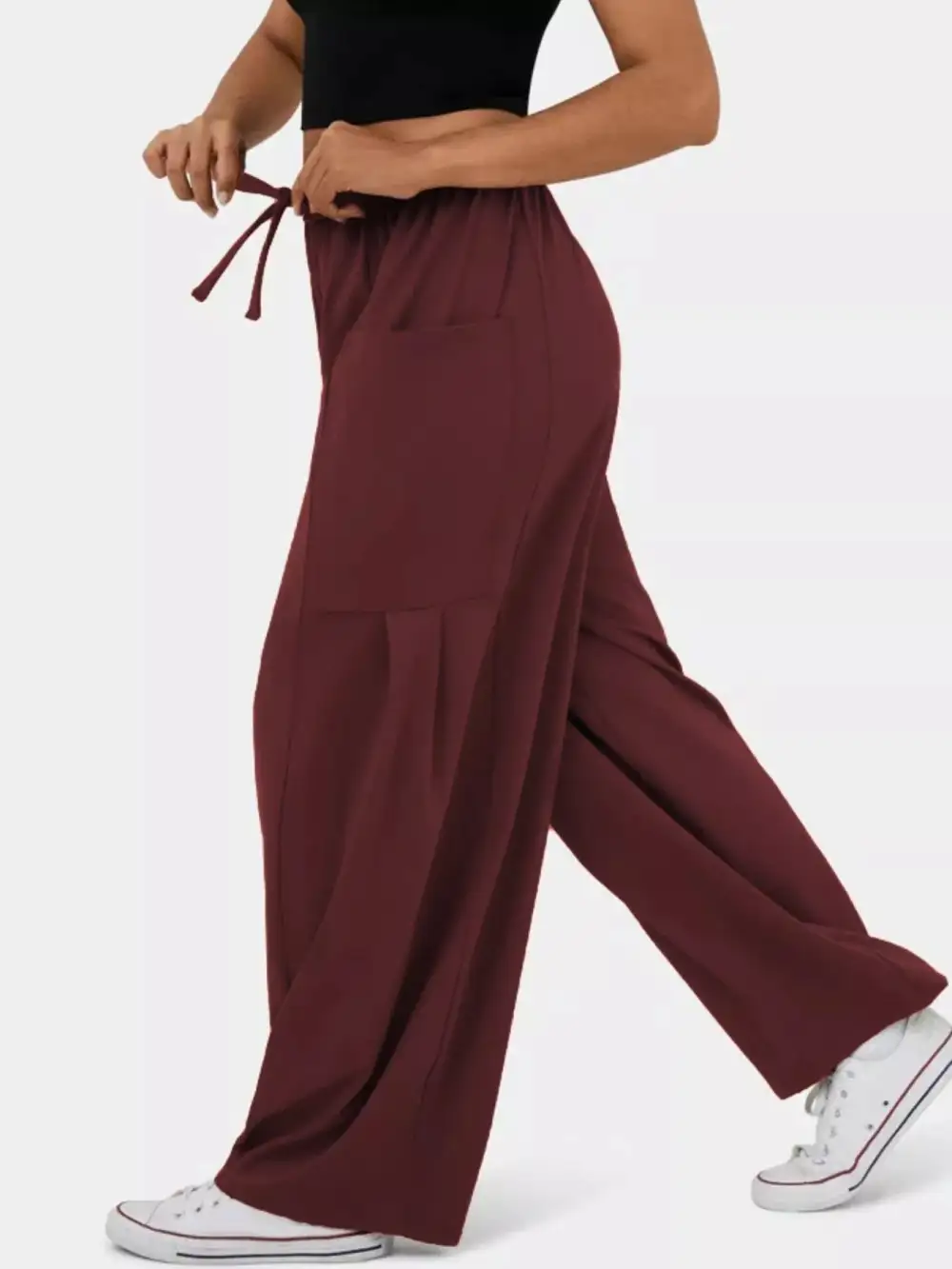 High Waisted Drawstring Wide Leg Pants