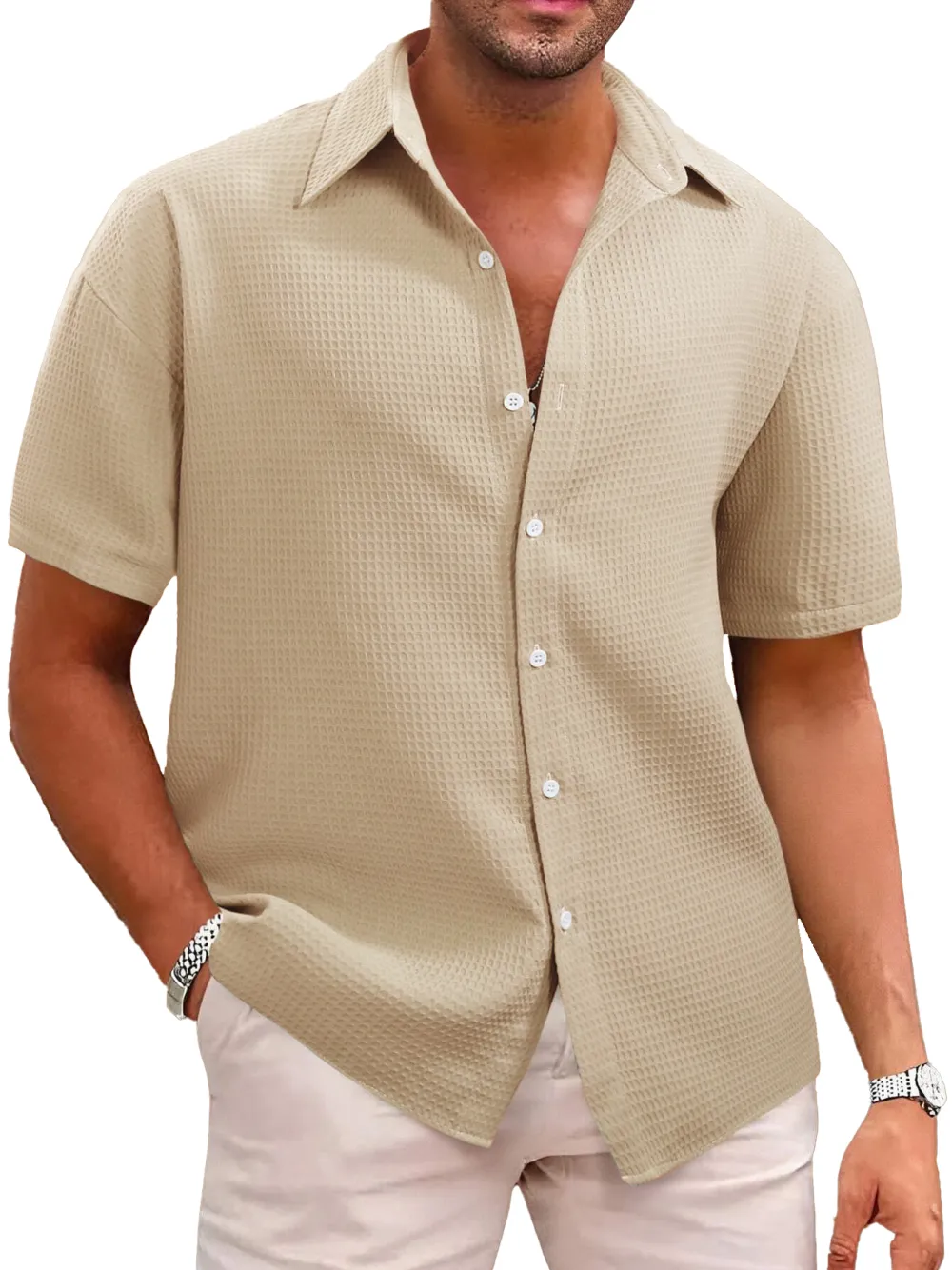 Everyday Textured Knit Camp Collar Shirt