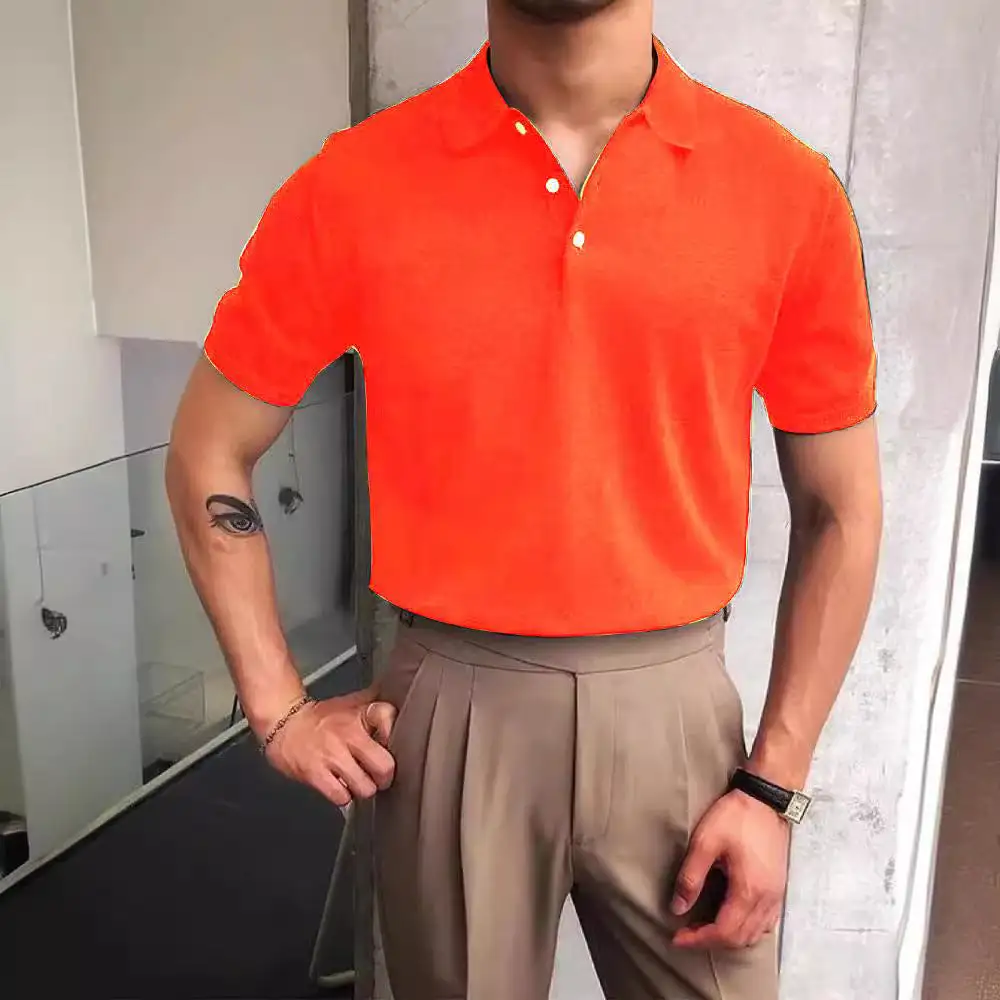 Button Placket Fine Knit Polo Shirt