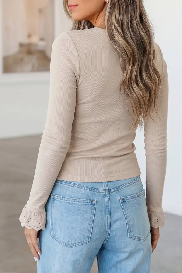 Women's Lace Round Neck Long Sleeve Top