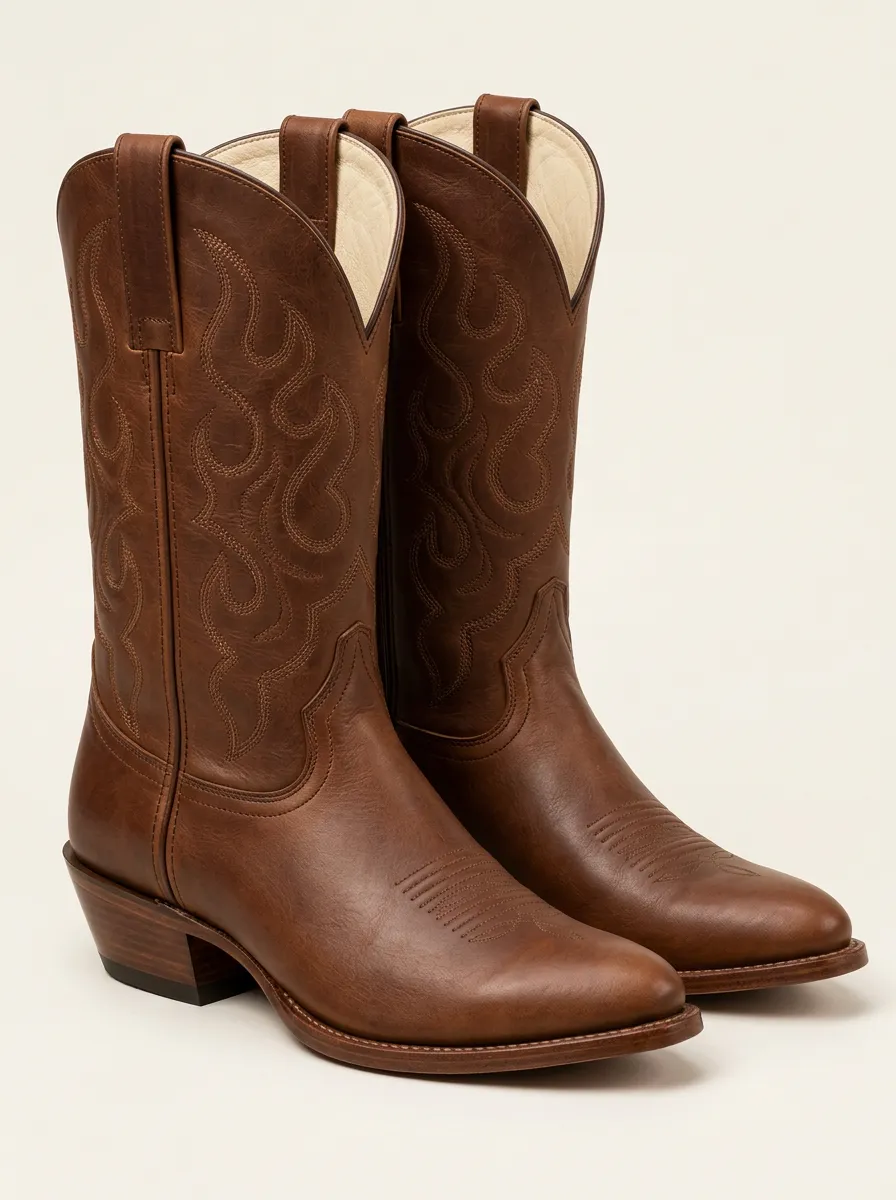 Men's Flame Stitch Printed Brown Western Boots