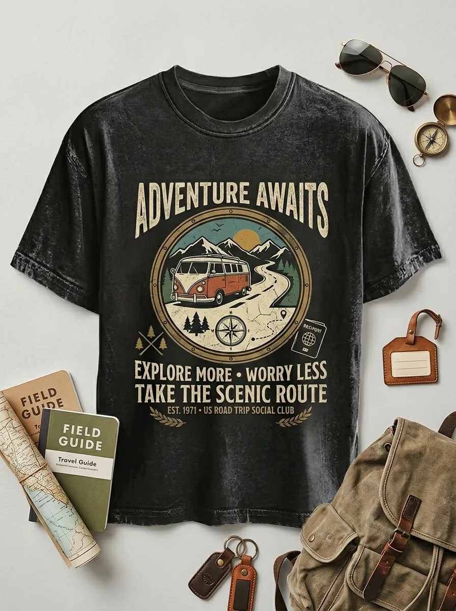Unisex Adventure Travel Lover Camper Van Printed T-shirt