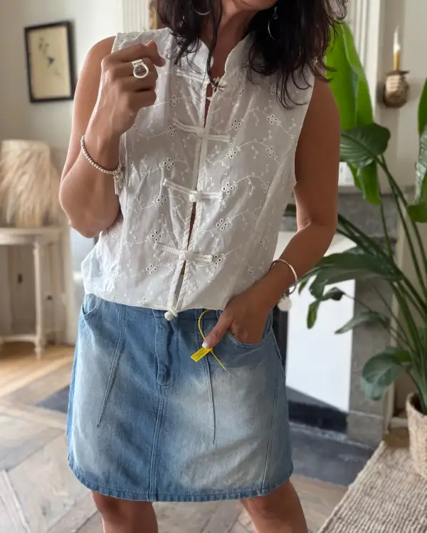 Streamlined Cotton Embroidered Blouse